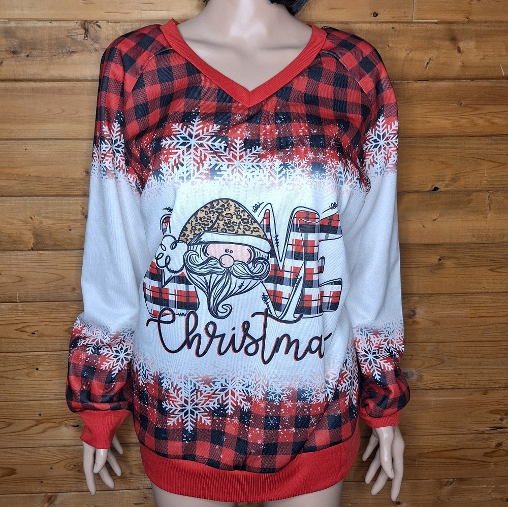 ❤️Sweatshirt Merry Christmas shirt loose long sleeve pullover holiday top Size L